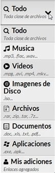 Selección del tipo de contenido a buscar en MegaSearch