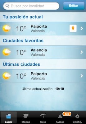 Pantalla inicial de la aplicación