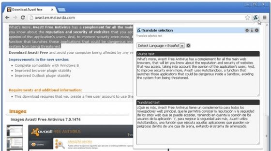 Traductor traduciendo un texto de idioma detectado a español
