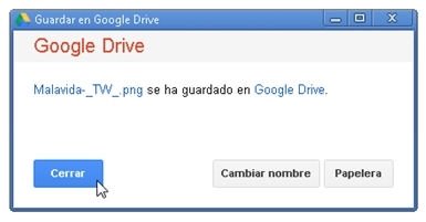 Ventana de notificación para archivos ya guardados