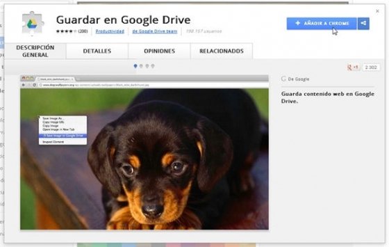 Página de la extensión en la Chrome Web Store