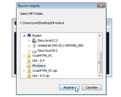 Configurar carpeta de música en MP3 para reproducir durante los anuncios