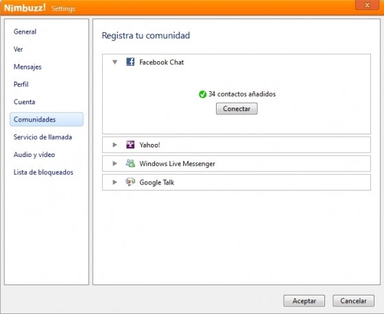 Permisos de Facebook en Nimbuzz