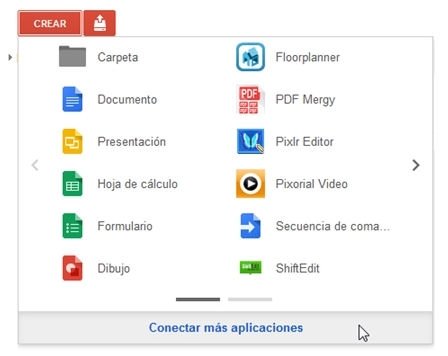 Nuevo menú Crear en Google Drive
