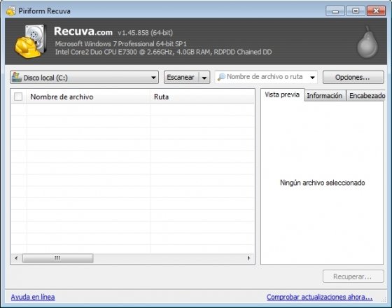 Interfaz principal de Recuva