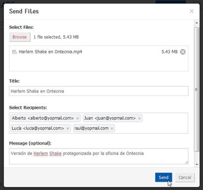 formulario a rellenar para enviar el vídeo a los contactos
