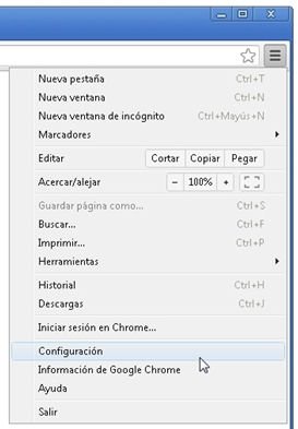 Acceso a la configuración en Google Chrome
