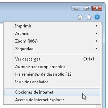 Acceso a las opciones de Internet de Internet Explorer