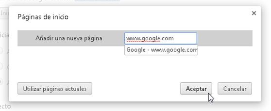 Establecimiento de Google como página de inicio