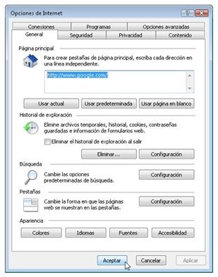 Establecer página principal en Internet Explorer Internet Explorer