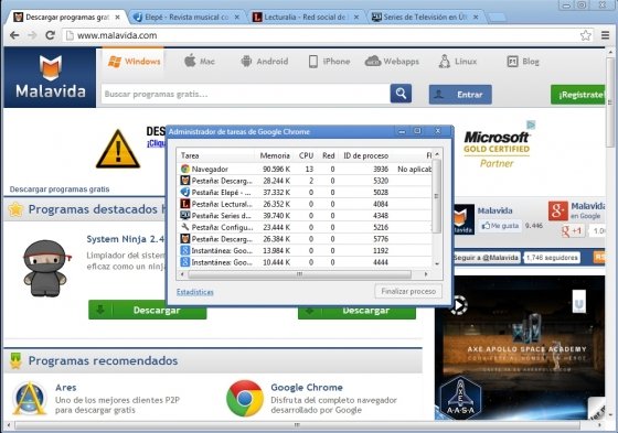 Cancelar proceso activo en Google Chrome