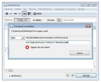 Compara el valor de hash de dos archivos