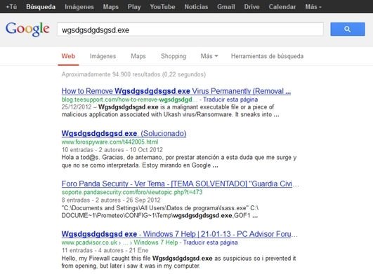 Resultados de búsqueda en Google de una posible amenaza de seguridad