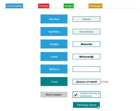 Formulario de participación en el concurso