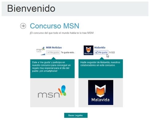 Haz Me gusta en el perfil de Facebook de MSN y Malavia