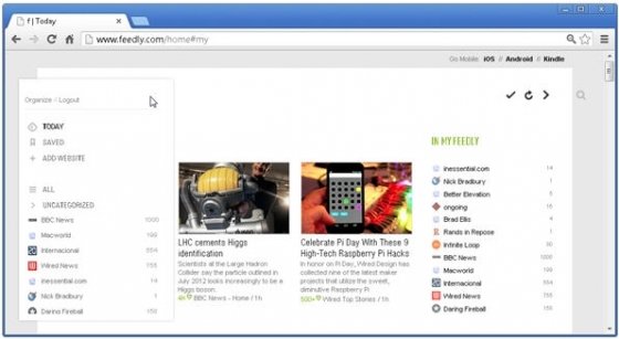 Interfaz del lector RSS online feedly