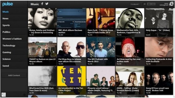 Interfaz del lector de feeds RSS Pulse