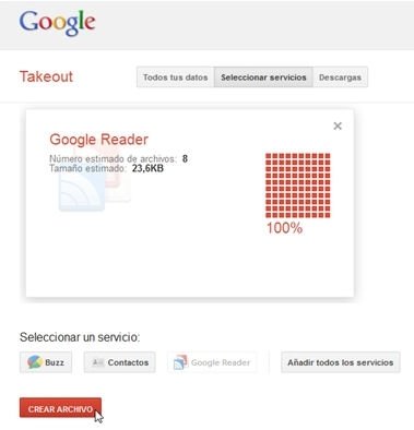 Elige el servicio para generar la copia de tus feeds