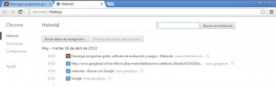 Atajo de teclado para funciones como Historial o Descargas Google Chrome