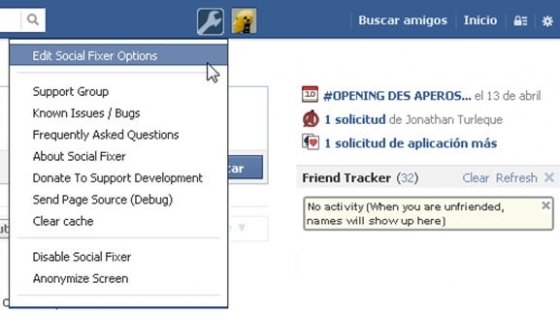 Icono de acceso al menú de Social Fixer