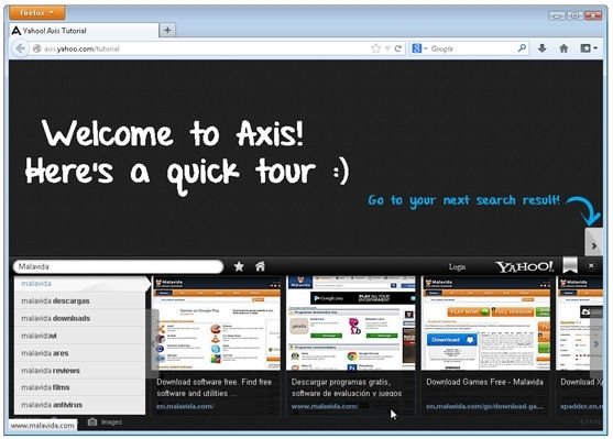 Resultados de una búsqueda con Yahoo! Axis