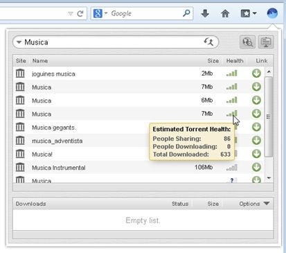 Buscar torrents a través del motor establecido