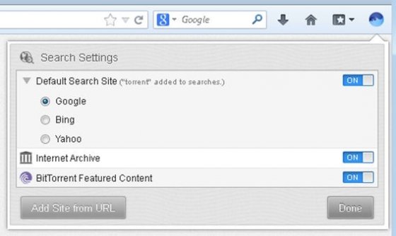Selecciona el motor de búsquedas que quieres utilizar para localizar torrents
