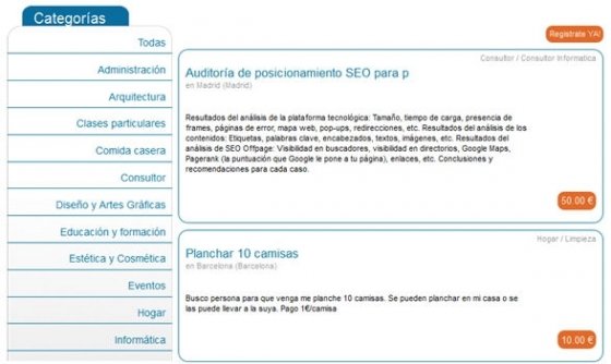 Listado de ofertas de trabajo