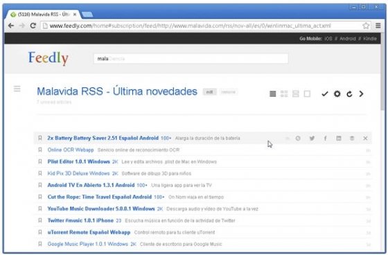 Interfaz de Feedly con Feedly Reader