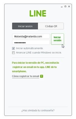 Ventana de login de LINE