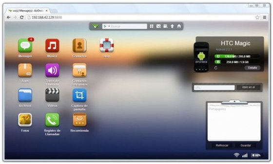 Introducción de código de acceso a la web de AirDroid