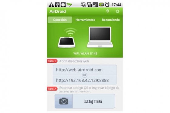 Interfaz de la app AirDroid