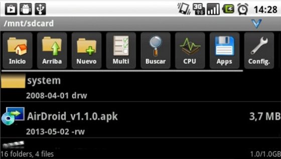 Explorar de archivos AndroZip navegando por los directorios de Android