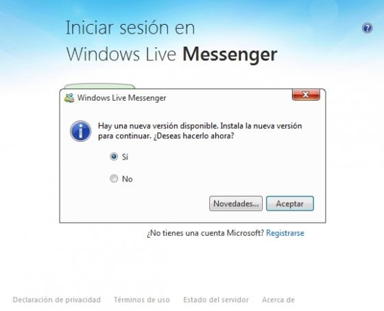 Actualizar Skype desde Messenger
