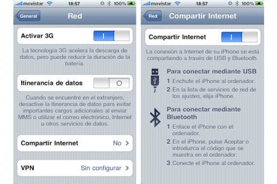 Activación de funciones de tethering en iPhone