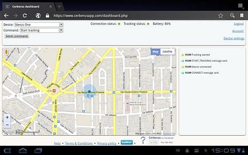 Mapa de Cerberus con la posición del dispositivo
