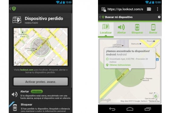 Aplicación Lookout para Android en función de localización