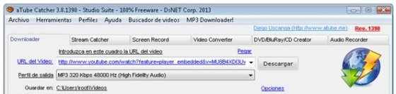 Opción para pegar la dirección URL del vídeo con la canción a descargar