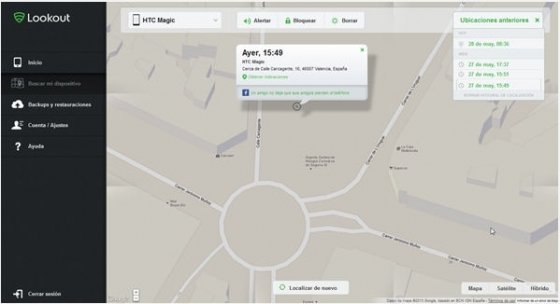 Página web del servicio de localización de dispositivos