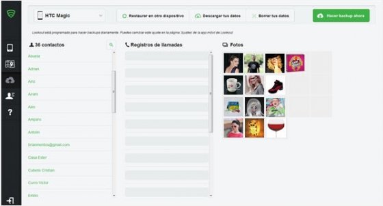 Página web del servicio de backup
