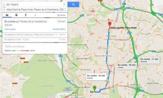 Itinerario en coche de un punto a otro