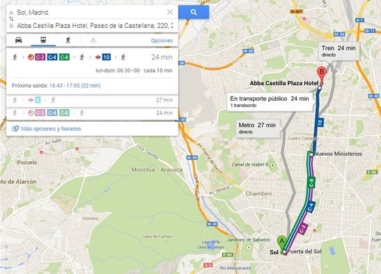 Itinerario en transporte público de un punto a otro