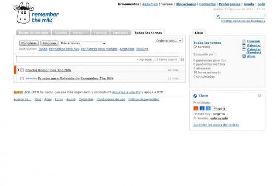 Crear listas de tareas online con Remember The Milk