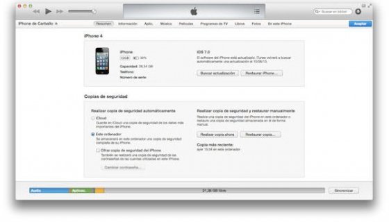 Sincronización entre iPhone e iTunes
