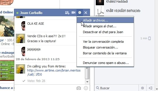 Enviar archivos desde la ventana de chat de Facebook