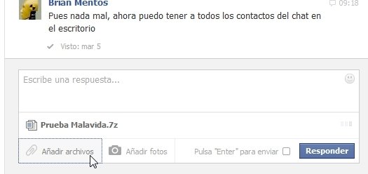 Enviar archivos desde la zona de mensajes de Facebook