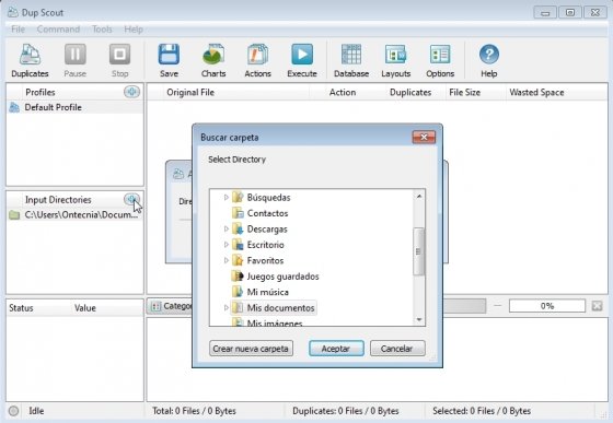 Seleccionar carpetas para eliminar archivos duplicados con Dup Scout