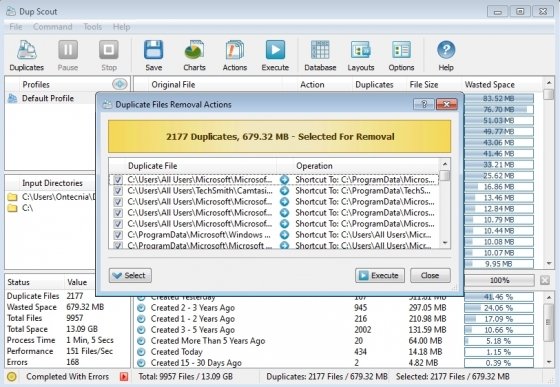 Borrando los archivos duplicados con la opción ejecutar de Dup Scout