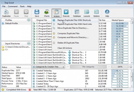 Otras opciones para los archivos duplicados con Dup Scout