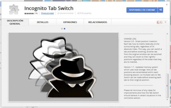 Extensión<br /> Incognito Tab Switch en la Chrome Web Store